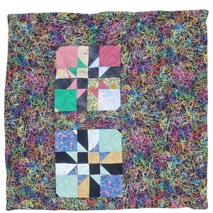 Colorful Art Quilt Pillow Cover OOAK Handmade Quilted Artsy Home Decor